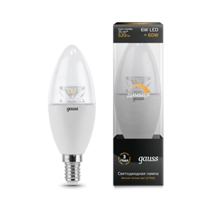 Gauss LED Candle-dim Crystal Clear E14 6W 2700 1/10/50 103201106-D лампа