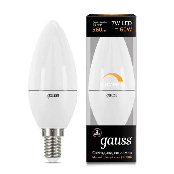 Gauss 7W 560lm 3000 E14 LED 1/10/100 103101107-D лампа