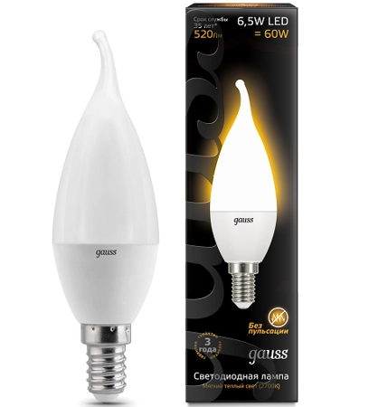 Gauss  6.5W 520lm 3000K E14 LED 1/10/50 104101107 лампа
