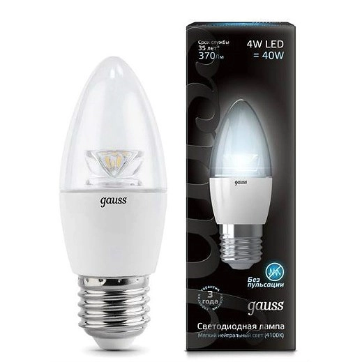 Gauss LED Candle Crystal Clear E27 4W 4100 1/10/50 103202204 лампа